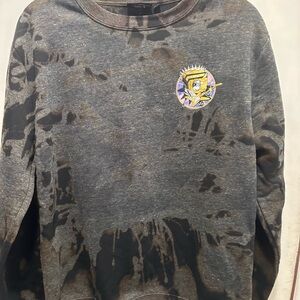 Nickelodeon Black bleached Charcoal Graphic Crewneck Sweatshirt